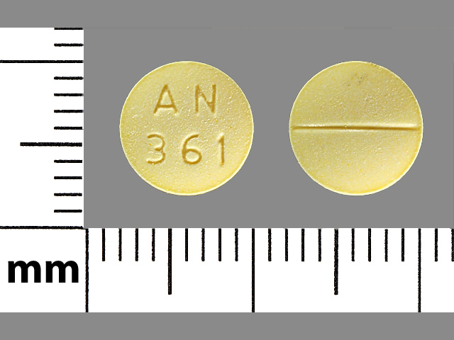 Yellow Round pill with imprint AN;361 — Folic acid Folic acid 1 mg; (view 2)