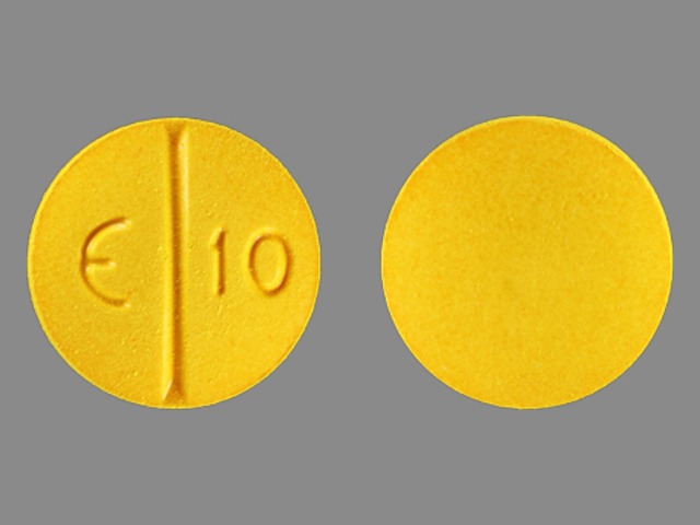 Yellow Round pill with imprint E10 — Sulindac Sulindac 150 mg; (view 3)