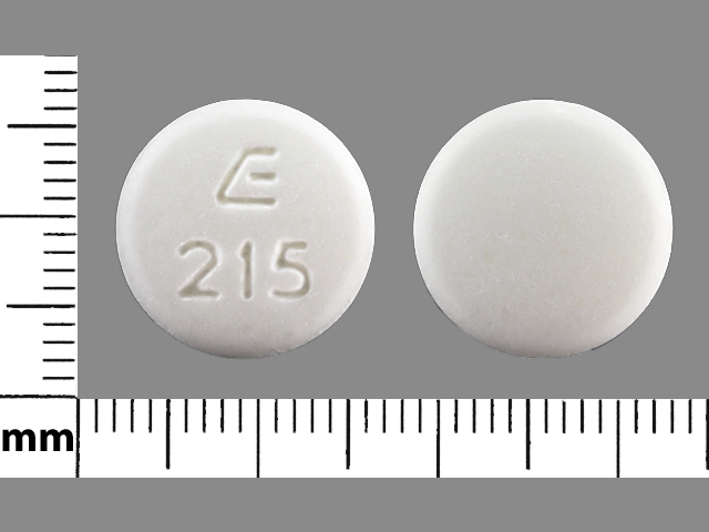 White Round pill with imprint E;215 — Metformin hydrochloride Metformin hydrochloride 850 mg; (view 2)