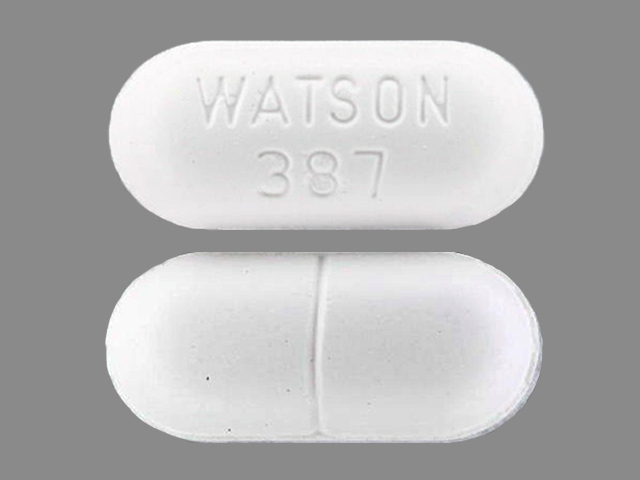 White Oval pill with imprint WATSON;387 — Hydrocodone bitartrate and acetaminophen Hydrocodone bitartrate 7.5 mg;acetaminophen 750 mg; (view 2)