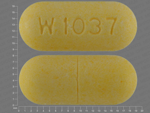 Yellow Oval pill with imprint W;1037 — Methenamine hippurate Methenamine hippurate 1 g; (view 2)