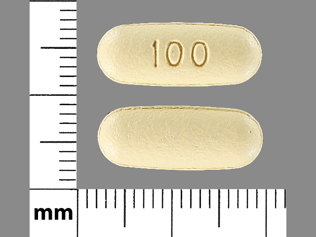 Yellow Oval pill with imprint 100 — Posaconazole 100 mg (view 2)