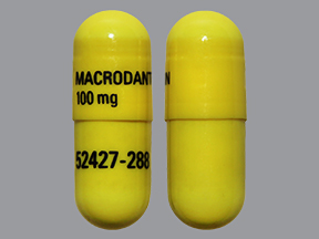 Yellow Capsule pill with imprint MACRODANTIN;100;mg;52427;288 — Nitrofurantoin macrocrystals Nitrofurantoin 100 mg; (view 2)