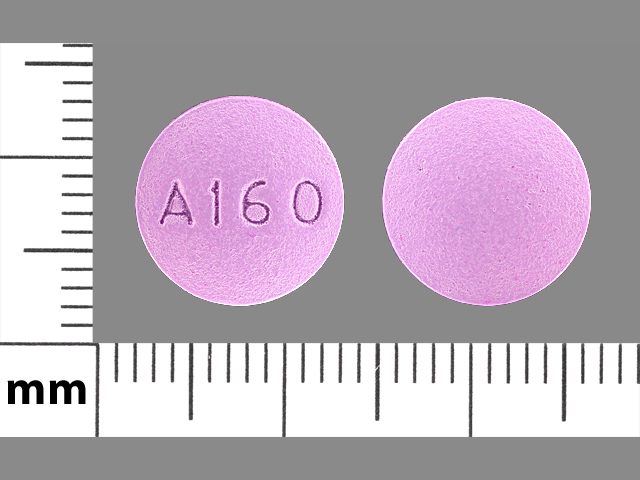 Purple Round pill with imprint A160 — Bupropion hydrochloride Bupropion hydrochloride 150 mg; (view 2)