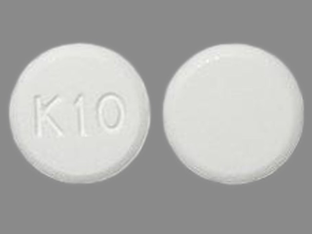 White Round pill with imprint K;10 — Hydroxyzine hydrochloride Hydroxyzine hydrochloride 10 mg; (view 2)