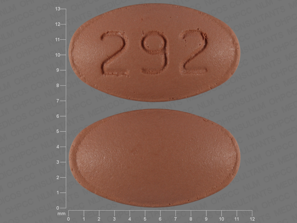 Brown Oval pill with imprint 292 — Verapamil hydrochloride Verapamil hydrochloride 120 mg; (view 2)