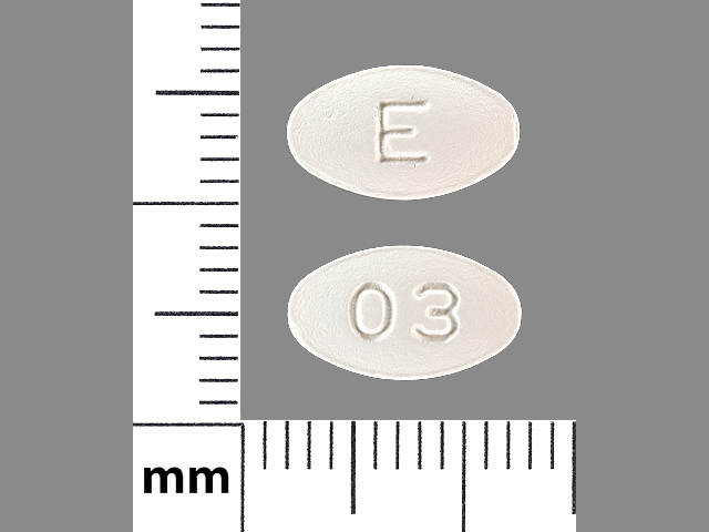 White Oval pill with imprint E;03 — Carvedilol Carvedilol 12.5 mg; (view 3)