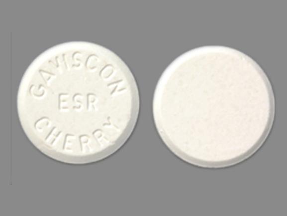 White Round pill with imprint GAVISCON — Gaviscon Aluminum hydroxide 160 mg;magnesium carbonate 105 mg; (view 2)