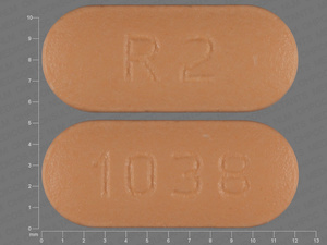 Orange Oval pill with imprint R2;1038 — Risperidone Risperidone 2 mg; (view 2)