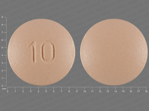 Yellow Round pill with imprint 10 — Donepezil hydrochloride Donepezil hydrochloride 10 mg; (view 2)