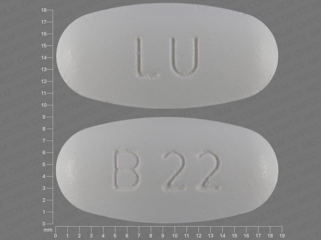 White Oval pill with imprint LU;B22 — Fenofibrate Fenofibrate 145 mg; (view 2)