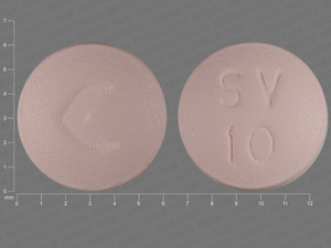 Pink Round pill with imprint SV;10 — Simvastatin Simvastatin 10 mg; (view 2)