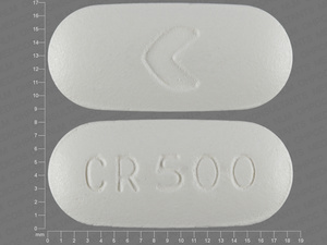 White Oval pill with imprint CR;500 — Ciprofloxacin 500 mg (view 3)
