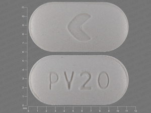 White Capsule pill with imprint PV20 — Pravastatin sodium Pravastatin sodium 20 mg; (view 2)