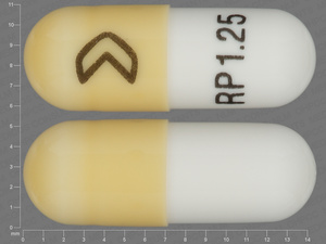 Yellow;white Capsule pill with imprint RP;1;25 — Ramipril Ramipril 1.25 mg; (view 2)