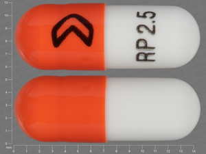 Orange;white Capsule pill with imprint RP;2;5 — Ramipril Ramipril 2.5 mg; (view 2)