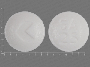 White Round pill with imprint SA;25 — Sumatriptan Sumatriptan succinate 25 mg; (view 2)