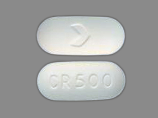 White Oval pill with imprint CR;500 — Ciprofloxacin 500 mg (view 4)