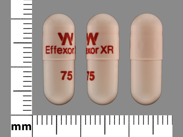 Orange Capsule pill with imprint W;EffexorXR;75 — Effexor Venlafaxine hydrochloride 75 mg; (view 2)