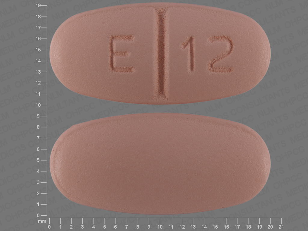 Orange Oval pill with imprint E;12 — Levetiracetam Levetiracetam 750 mg; (view 2)