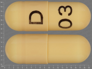 Yellow Capsule pill with imprint D;03 — Gabapentin Gabapentin 300 mg; (view 4)