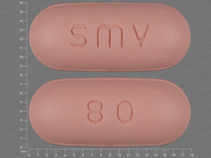 Red Capsule pill with imprint SMV;80 — Simvastatin Simvastatin 80 mg; (view 2)