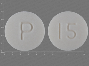 White Round pill with imprint P;15 — Pioglitazone Pioglitazone hydrochloride 15 mg; (view 2)