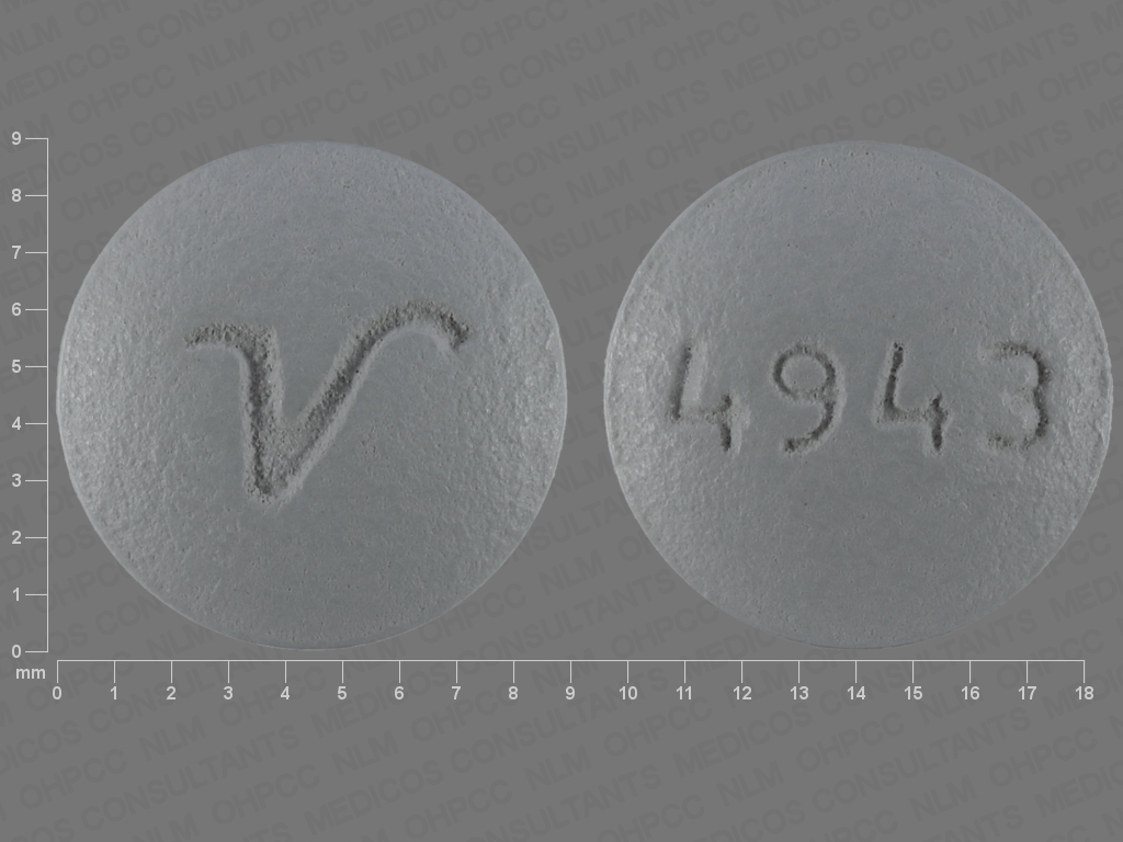 Gray Round pill with imprint 4943;V — Perphenazine Perphenazine 16 mg; (view 2)