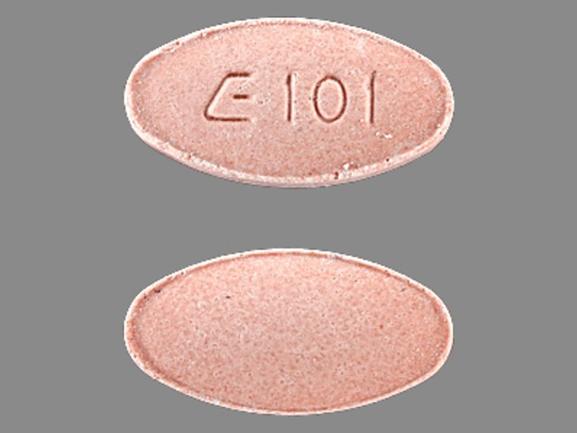 Pink Oval pill with imprint E101 — Lisinopril Lisinopril 10 mg; (view 9)