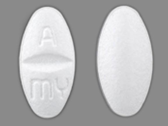 White Oval pill with imprint A;my — Toprol Metoprolol succinate 200 mg; (view 4)