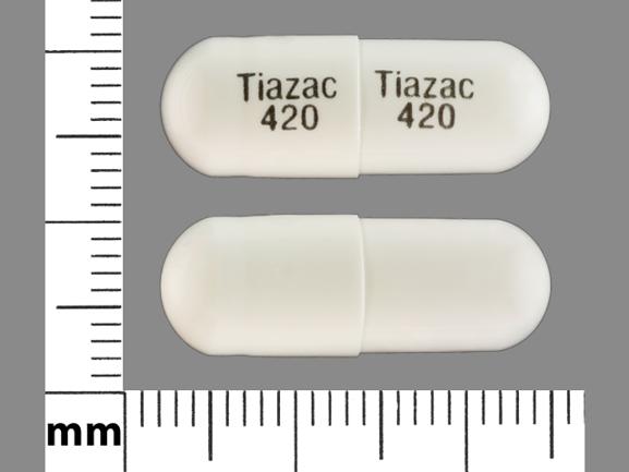 White Capsule pill with imprint Tiazac;420 — Tiazac Diltiazem hydrochloride 420 mg; (view 3)