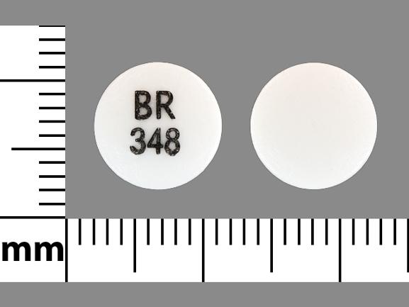 White Round pill with imprint BR;348 — Aplenzin Bupropion hydrobromide 348 mg; (view 2)