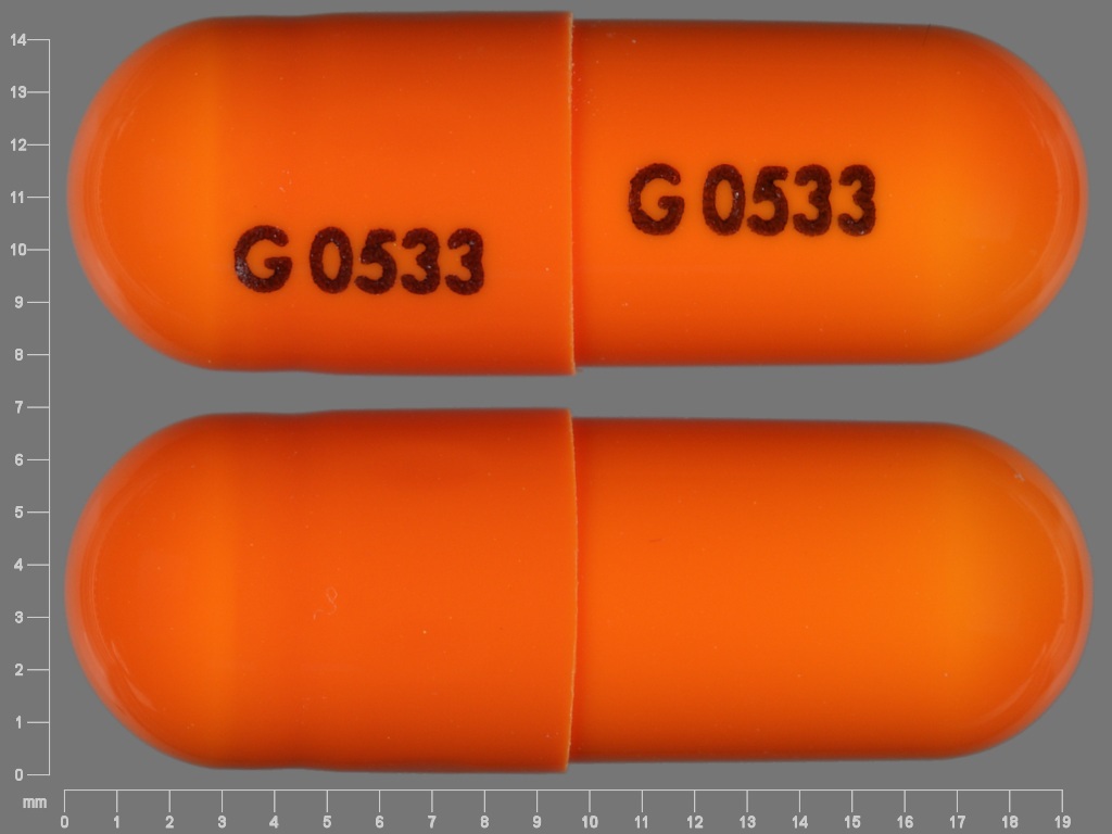 Orange Capsule pill with imprint G;0533 — Fenofibrate Fenofibrate 200 mg; (view 2)
