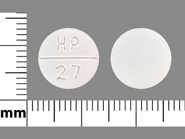White Round pill with imprint HP;27 — Verapamil hydrochloride 120 mg (view 2)
