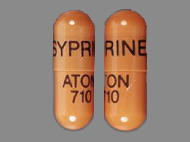 Brown Capsule pill with imprint Aton;710;Syprine — Syprine Trientine hydrochloride 250 mg; (view 2)
