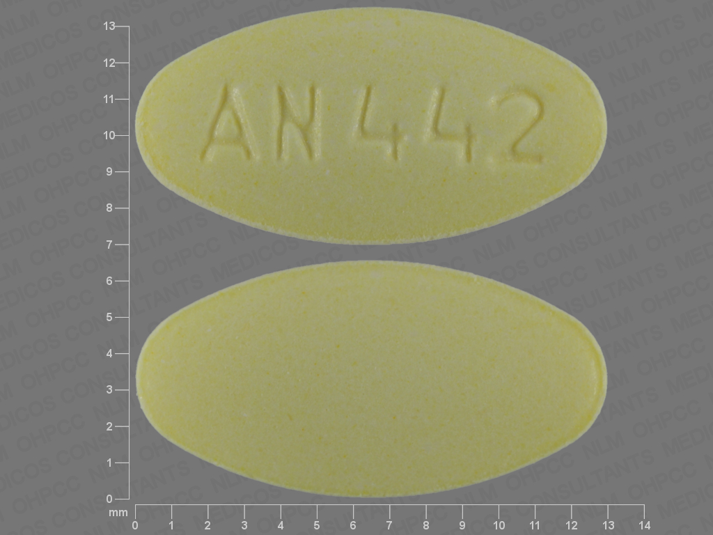 Yellow Oval pill with imprint AN;442 — Meclizine hydrochloride Meclizine hydrochloride 25 mg; (view 2)