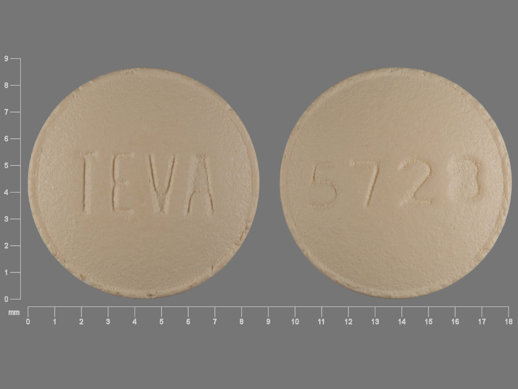 Brown Round pill with imprint TEVA;5728 — Famotidine Famotidine 20 mg; (view 3)