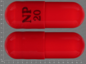 Orange Capsule pill with imprint NP;20 — Piroxicam Piroxicam 20 mg; (view 3)