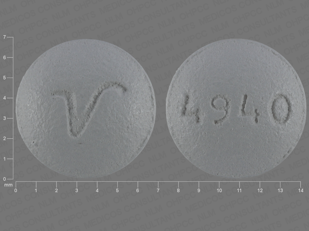 Gray Round pill with imprint 4940;V — Perphenazine Perphenazine 2 mg; (view 4)