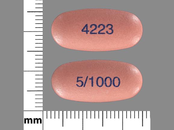 Pink Oval pill with imprint 5;1000;4223 — Kombiglyze Saxagliptin hydrochloride 5 mg;metformin hydrochloride 1000 mg; (view 6)