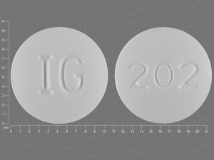 White Round pill with imprint 202;IG — Fosinopril sodium Fosinopril sodium 40 mg; (view 2)