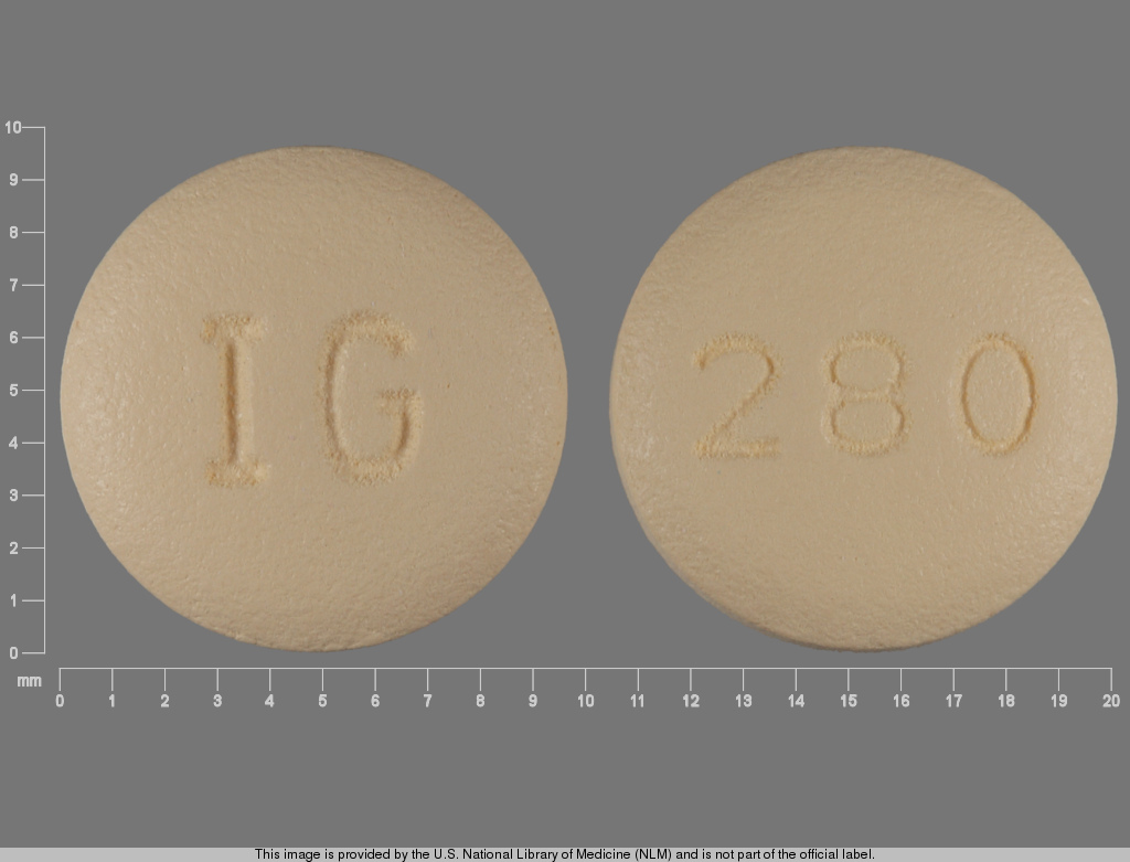 Yellow Round pill with imprint IG;280 — Topiramate 100 mg (view 3)