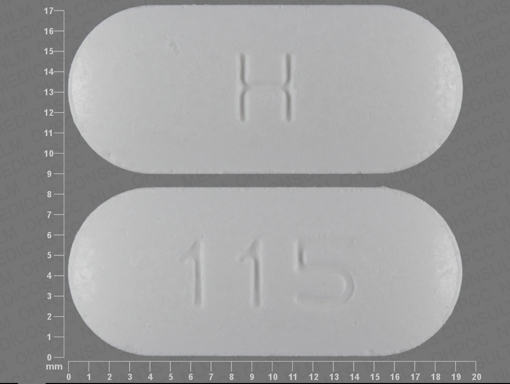 White Oval pill with imprint 115;H — Methocarbamol Methocarbamol 750 mg; (view 2)