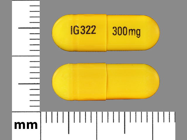 Yellow Capsule pill with imprint IG322;300mg — Gabapentin 300 mg (view 2)