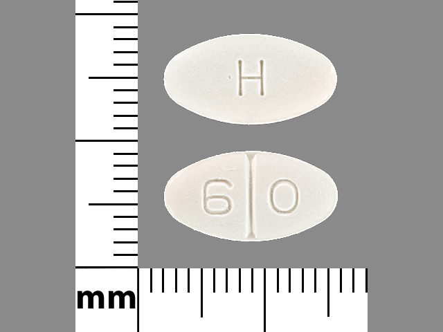 White Oval pill with imprint 60;H — Torsemide 100 mg (view 2)
