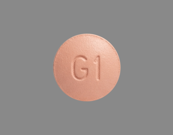 Pink Round pill with imprint G1;L — Foundayo 0.8 mg (view 2)