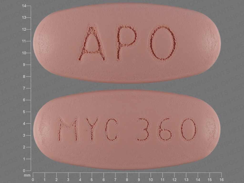 Pink Oval pill with imprint APO;MYC;360 — Mycophenolic acid Mycophenolate sodium 360 mg; (view 2)