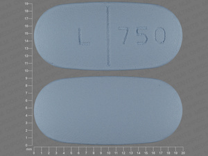Blue Oval pill with imprint L;750 — Levetiracetam Levetiracetam 750 mg; (view 2)