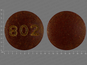 Brown Round pill with imprint 802 — Phenazopyridine hydrochloride Phenazopyridine hydrochloride 200 mg; (view 2)