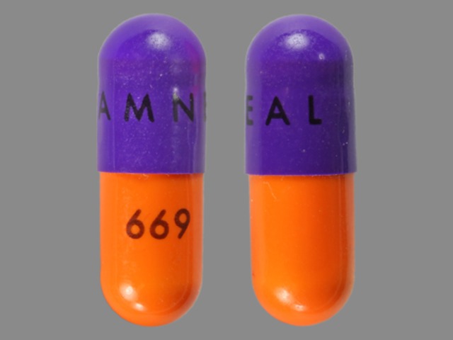 Purple;orange Capsule pill with imprint Amneal;669 — Acebutolol hydrochloride Acebutolol hydrochloride 200 mg; (view 4)